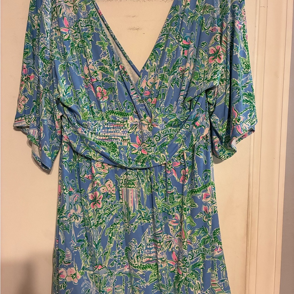 Lilly Pulitzer Blue Tropical Print with Green and Pink Accents